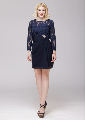 Navy Blue Lace Chiffon Fancy Crystal Brooch Mother Dress